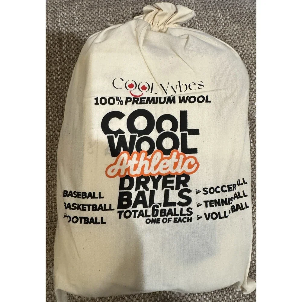 New Cool Vybes Wool Athletic Dryer Balls Set of (6) Football Baseball